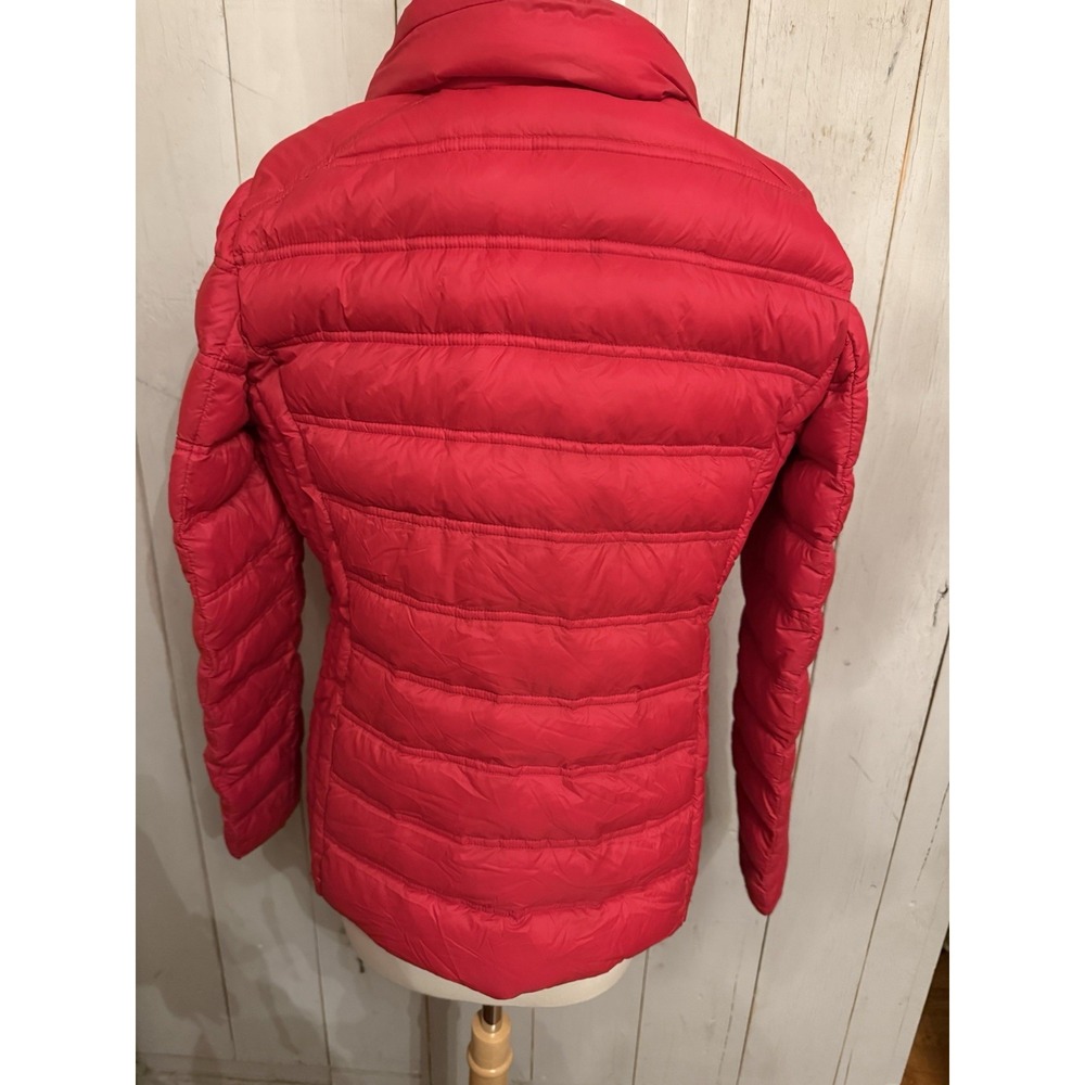 MICHAEL KORS Red Quilted Lg Packable Puffer Down Jacket Coat Gold Zip L5 - Picture 5 of 9